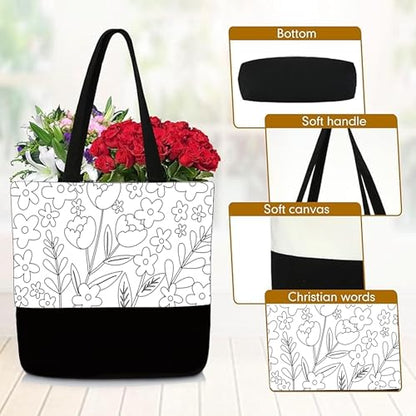 Locmeo 10 Set Paint and Sip Canvas Bags Pre Drawn Kit,Flower - style: Flower