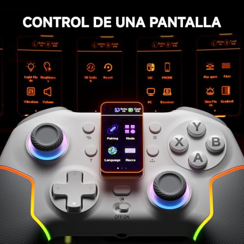 ECHTPower Wireless PC Gaming Controller with TFT Screen, Hall-Effect Joysticks No Drift, 1000Hz Polling, Dual Hall Triggers, Turbo & RGB, Multi-Platform PC Controller for Windows/Switch/Android/iOS - color: White+Grey