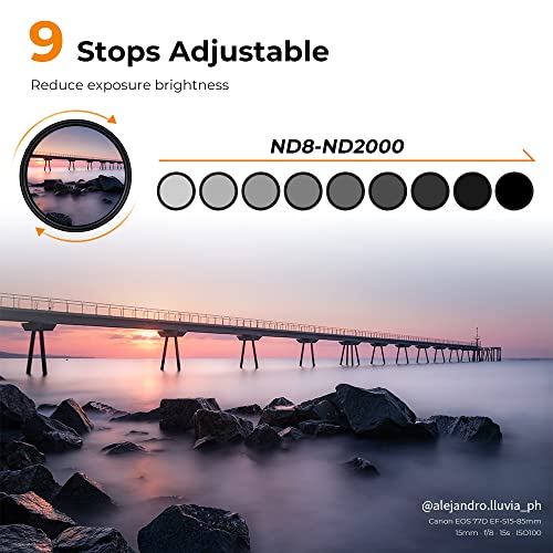 K&F CONCEPT 62mm Variable ND8-ND2000 (3-11stop) Waterproof ND Lens Filter - size: 62mm