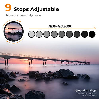 K&F CONCEPT 62mm Variable ND8-ND2000 (3-11stop) Waterproof ND Lens Filter - size: 62mm