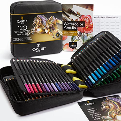 Castle Art Supplies 120 Watercolor Pencils for Adults - with Extras