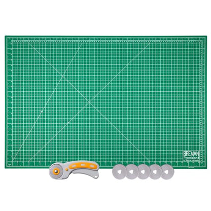 WA Portman Extra Large Cutting Mat for Sewing with Rotary Cutter for Fabric Set – (24x36) Self-Healing Cutting Mat with 45mm Fabric Cutter Wheel & 5 Rotary Blades – Sewing Accessories & Tools - size: 24x36