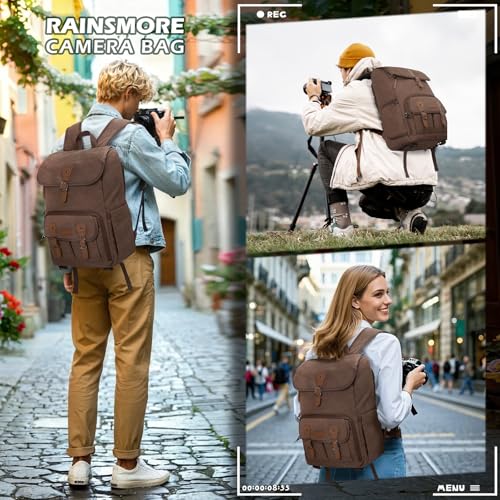 RAINSMORE Camera Backpack, DSLR SLR Mirrorless Camera Bag for Photographer - color: Coffee