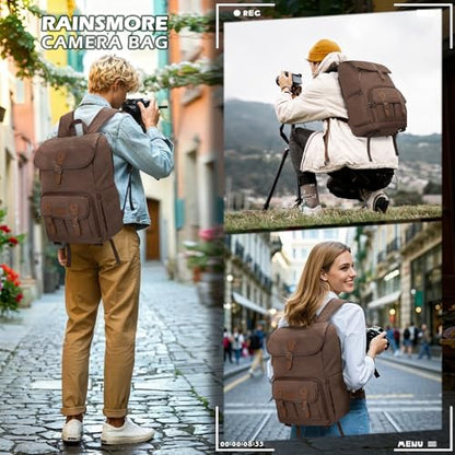 RAINSMORE Camera Backpack, DSLR SLR Mirrorless Camera Bag for Photographer - color: Coffee