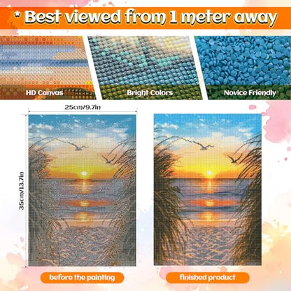 Beach Diamond Art Kits for Adults, Sunset 5D Full Drill Diamond Painting - color: US2532