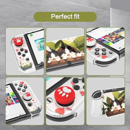 Nintendo Switch OLED Cat Case, Dockable Protective Shell with Glass & Grips - color: Cat