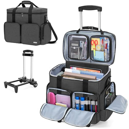 CURMIO Rolling Teacher Tote Bag with 2 Detachable Pouches for Work, Black - color: Black