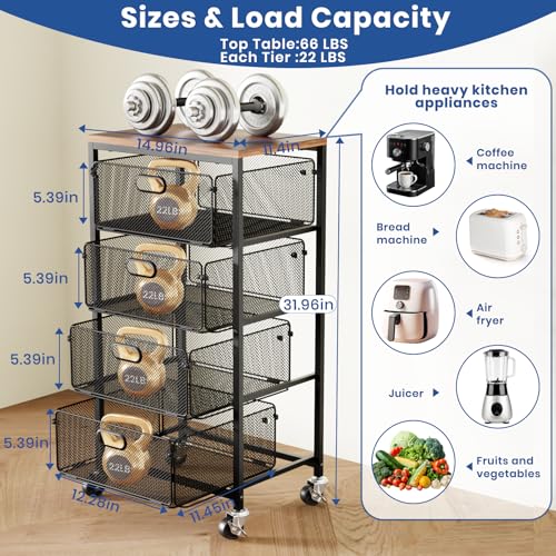 Goovilla Kitchen Cart with Drawers, Lockable Wheels with Wooden Top, Black - size: Black