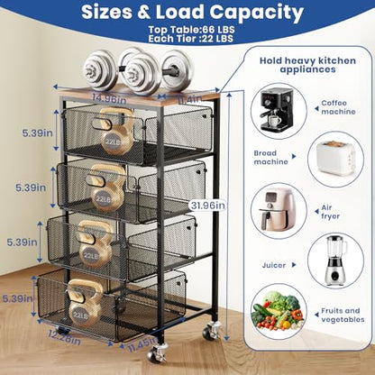 Goovilla Kitchen Cart with Drawers, Lockable Wheels with Wooden Top, Black - size: Black