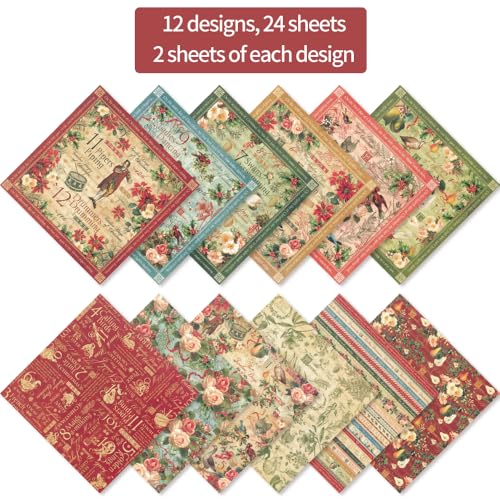 6x6" Cardstock Single Sided Scrapbooking,Craft Decorative Scrap Book Paper - color: 24sheets-carols