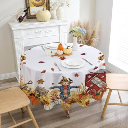 Fall Round Tablecloth 70" Diameter Fade Resistant, Pumpkin - color: Scarecrowe, size: 70" (Round)