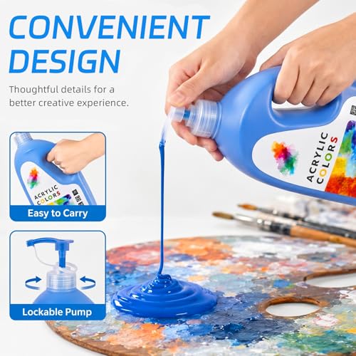 Falling in Art Large Bulk 67.6 Oz Acrylic Paint Set, Non-Toxic, 6-Color - color: 6 Color Set