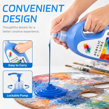 Falling in Art Large Bulk 67.6 Oz Acrylic Paint Set, Non-Toxic, 6-Color - color: 6 Color Set