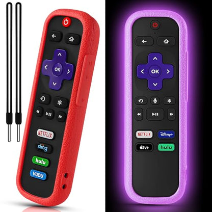 2 Pack Remote Cover for Roku TV Controller Glow in The Dark,Purple Red - color: Glow Purple and Red, size: 2 Pack