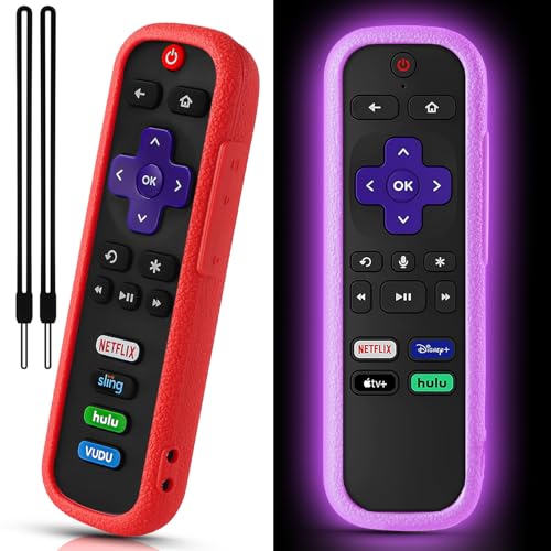 2 Pack Remote Cover for Roku TV Controller Glow in The Dark,Purple Red - color: Glow Purple and Red, size: 2 Pack