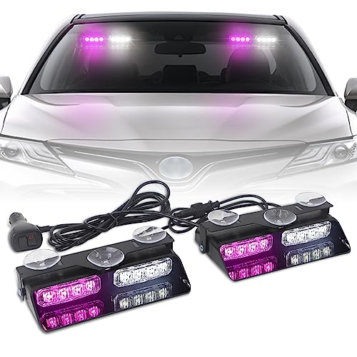 XRIDONSEN 2 in 1 Dash Strobe Lights Purple White 16 LED Windshield Lights - color: Purple/White/Purple/White
