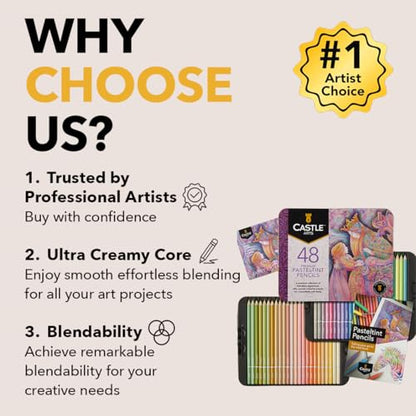 Castle Art Supplies 48 Pastel Colored Pencils for Adults - Premium Quality