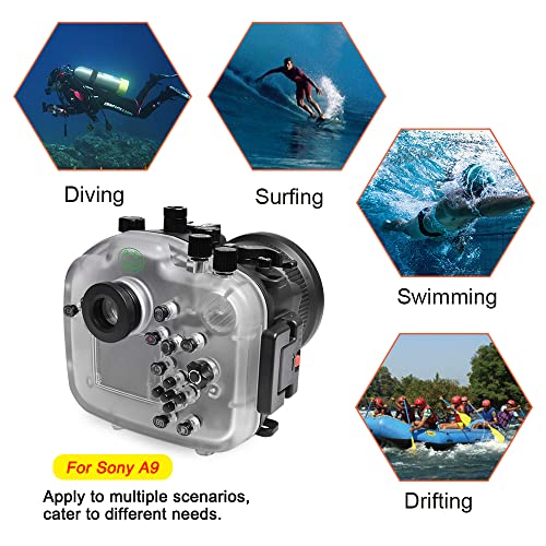 Seafrog 40m/130ft Professional Waterproof Diving Housing Case with Standard Flat Port,for Sony A9 （90mm） Lens