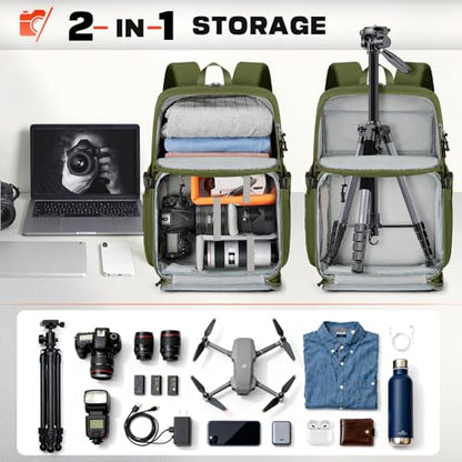 RAINSMORE Camera Backpack, DSLR/SLR/Mirrorless Camera Bag for Photographers - color: Army Green