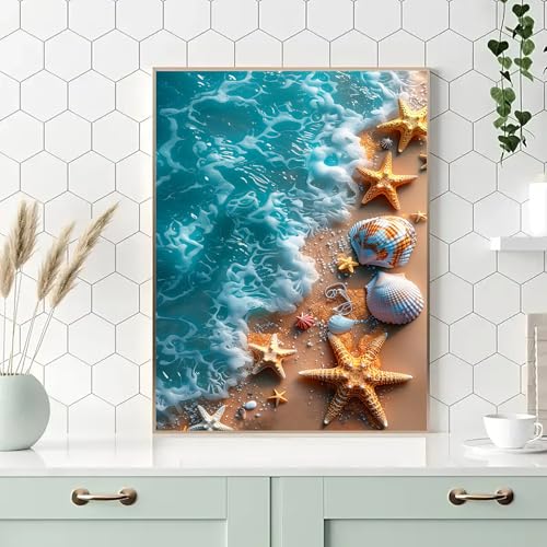 Beach Diamond Art Kits for Adults, 5D Diamond Painting Kits for Beginners - color: Starfish Beach