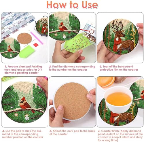 ijbnhd Christmas Diamond Art Coasters Kit, 8 PCS, 4X4inch - color: Christmas-5