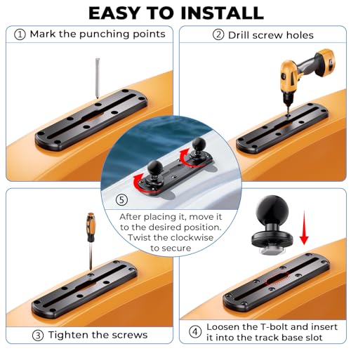 VAZESWIN 7" Track Rail Mount with 2 PCS 1" Ball T-Bolt Base for Kayak Boat