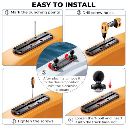 VAZESWIN 7" Track Rail Mount with 2 PCS 1" Ball T-Bolt Base for Kayak Boat
