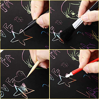 9-Pcs Scratch Art Tools with Artist Glove, Dual-Tip Pens for Adults & Teens