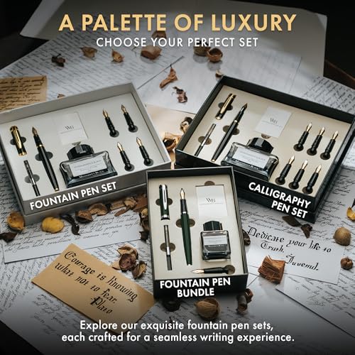 Wordsworth & Black Fountain Pen Gift Set, Medium & Extra Fine Nib, Green - color: Green Chrome