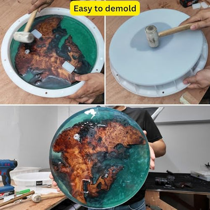 Resin Mold Large No Seal Round Deep -Kalinta 24inch Reusable Epoxy Round Molds for Resin Clock, Serving Tray Board, End Table，Floral Preservation Bouquet - size: 24" (No Seal)