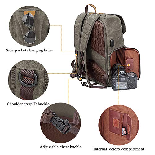 UBAYMAX Canvas Camera Backpack for Canon Nikon Sony DSLR SLR Waterproof - color: Dark Olive