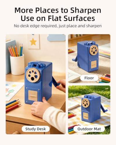 ZMOL Heavy Duty Manual Hand Crank Pencil Sharpener, Desktop, Blue - color: Blue