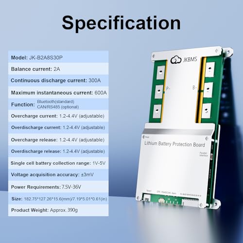 JKBMS JK-B2A8S30P 3S-8S 300A Lithium Battery BMS, 2A Active Balance - size: JK-B2A8S30P