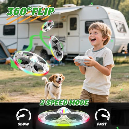 RC UFO Drone for Kids, Flying Helicopter Toy with Auto Hover & LED Lights