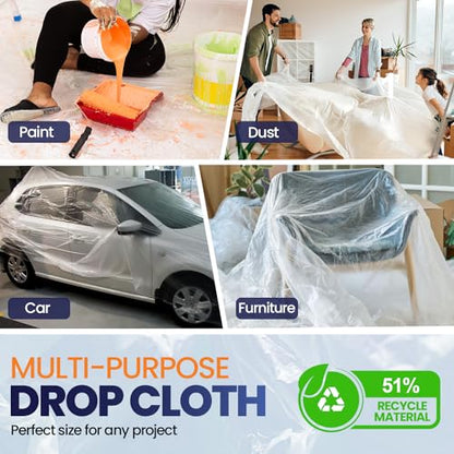 3 Pack 12 x 9 ft Extra Large Plastic Drop Cloth for Painting - size: 3 Pack-Standard