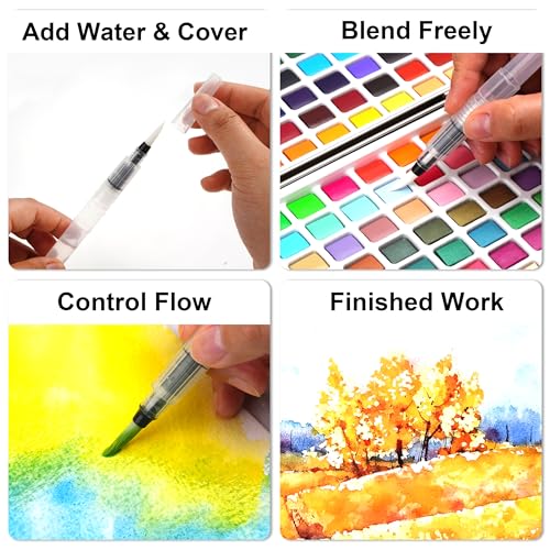 168 Solid Watercolor Paint Set with Brushes and Blank Coloring Book - color: 168 Colors