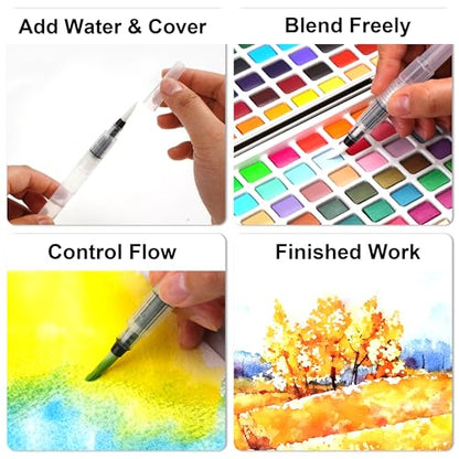168 Solid Watercolor Paint Set with Brushes and Blank Coloring Book - color: 168 Colors