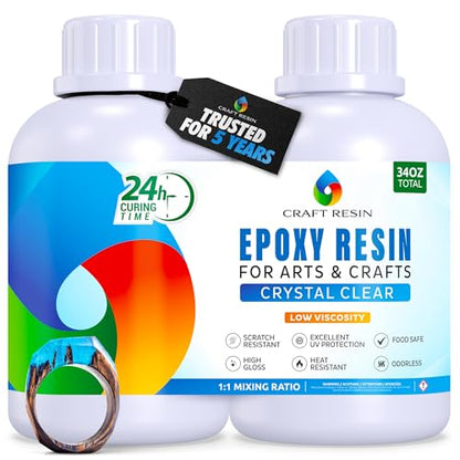 Craft Resin Crystal Clear Epoxy Resin Kit - Food Safe, UV Resistant - 34 Oz - size: 34 Oz
