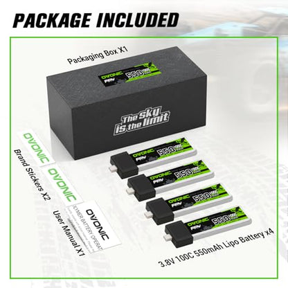 OVONIC 1S LiPo Battery 550mAh 100C HV 3.8V with BT2.0 Connector for FPV Tiny Whoop (4pcs)