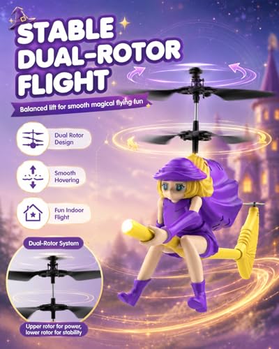 Flying Witch Toy for Kids, Halloween Remote Control Flying Toy - color: Purple