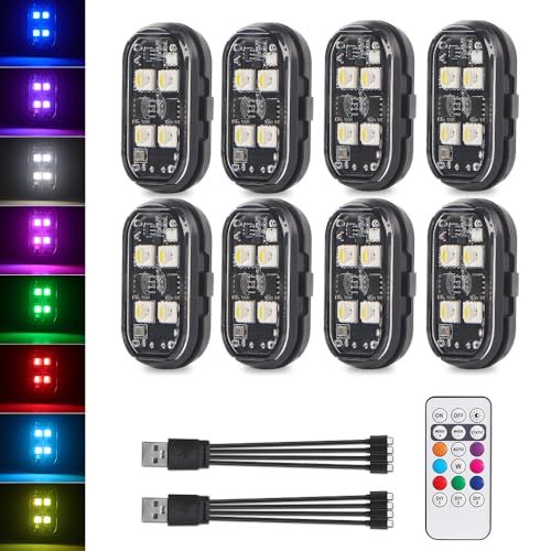 Wireless LED Strobe Lights with Remote Control, 2025 New Upgrade 4LED 8 Colors Waterproof Anti-Collision Led Warning Light USB Charing LED Lights for Car Drone Truck Motorcycle Aircraft Bike - 8PCS - size: 8 PCS