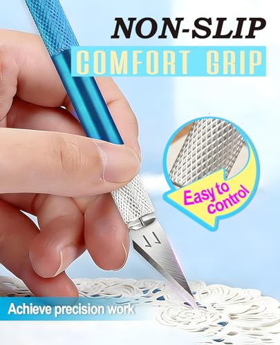 DIYSELF Precision Craft Knife with 10 Extra #11 Blades, 6-Inch Metal Ruler - color: Blue-10blades