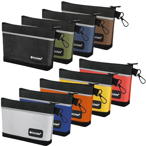 TICONN 9PK Tool Pouches with Zipper, Waterproof 1680D Oxford Small Tool Bag - size: Colored, 9 Pack Small