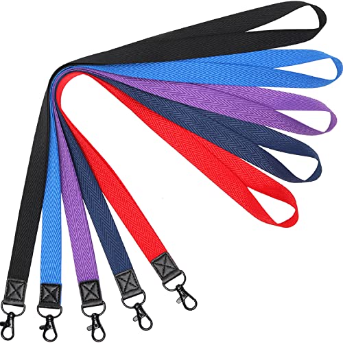 YOUOWO Multicolour Lanyards 5Pack,Neck Flat Lanyard with Black Metal Hook - color: Black,blue,red,purple,navy Blue