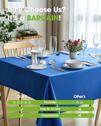 Pureegg Plastic Table Cloth Disposable 6 Pack, 54 x 108 Inch, Blue - color: Blue, size: 54" X 108" Rectangle
