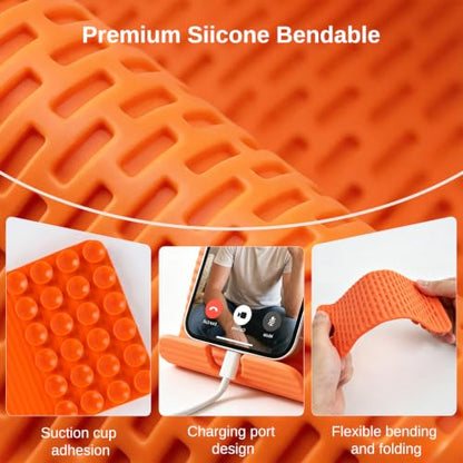 Airplane Phone Holder, Silicone Foldable Phone Stand for Desk and Travel - color: Orange