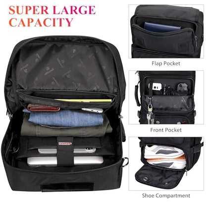 WITZMAN Carry on Travel Backpack for Men Airline Approved Fits 16" Laptop - color: 01.black