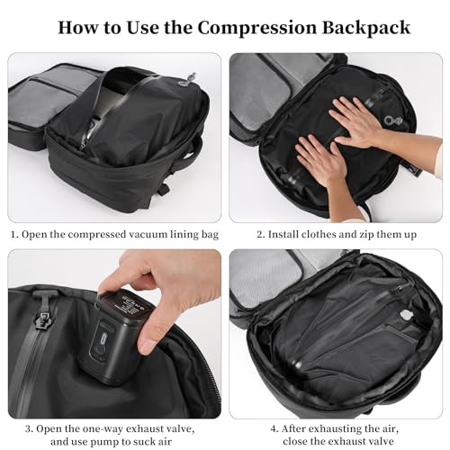Vacuum Compression Backpack, 60L Expandable Vacpack, Waterproof Carry-On Anti Theft Airback, Black