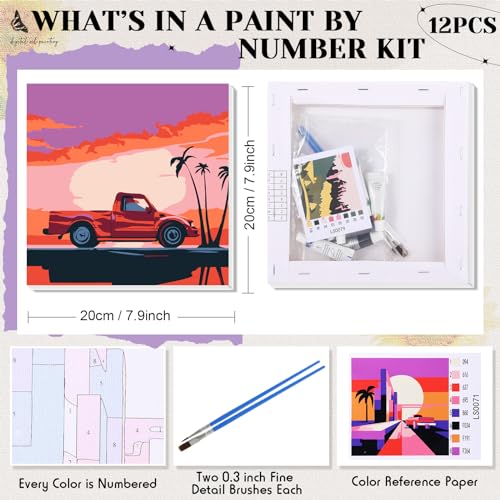 Nezyo 12 Sets Paint by Numbers Kit with Frame, Acrylic Canvas 8x8in - style: Travel