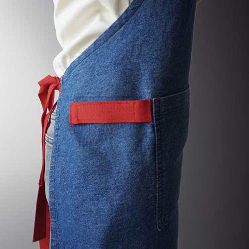 100% Cotton Printed Kitchen Apron with 2 Pockets for Men and Women – Adjustable Chef Apron - Machine Washable - color: Denim Blue